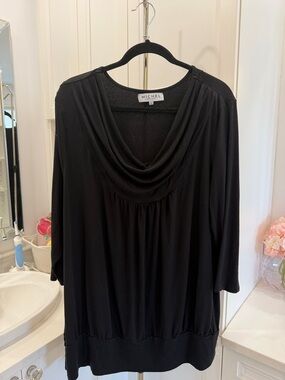 Michele Black Draped Cowl-Neck Tunic
